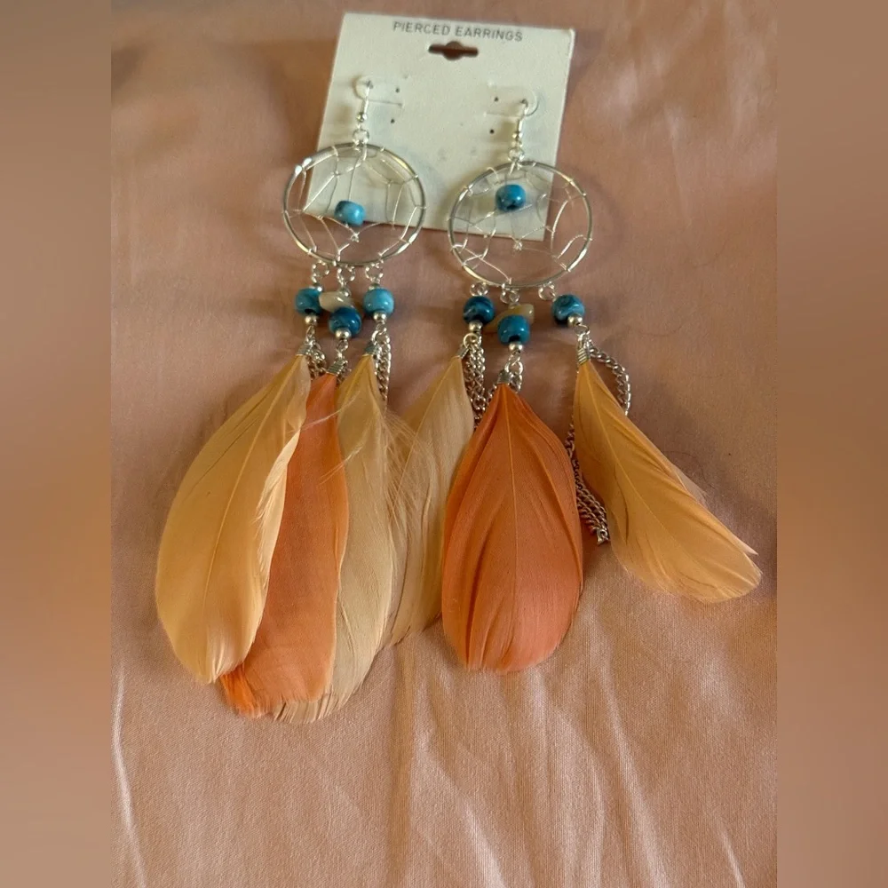 Feather Dreamcatcher Earrings with Silver Accents NWT - Picture 4 of 4